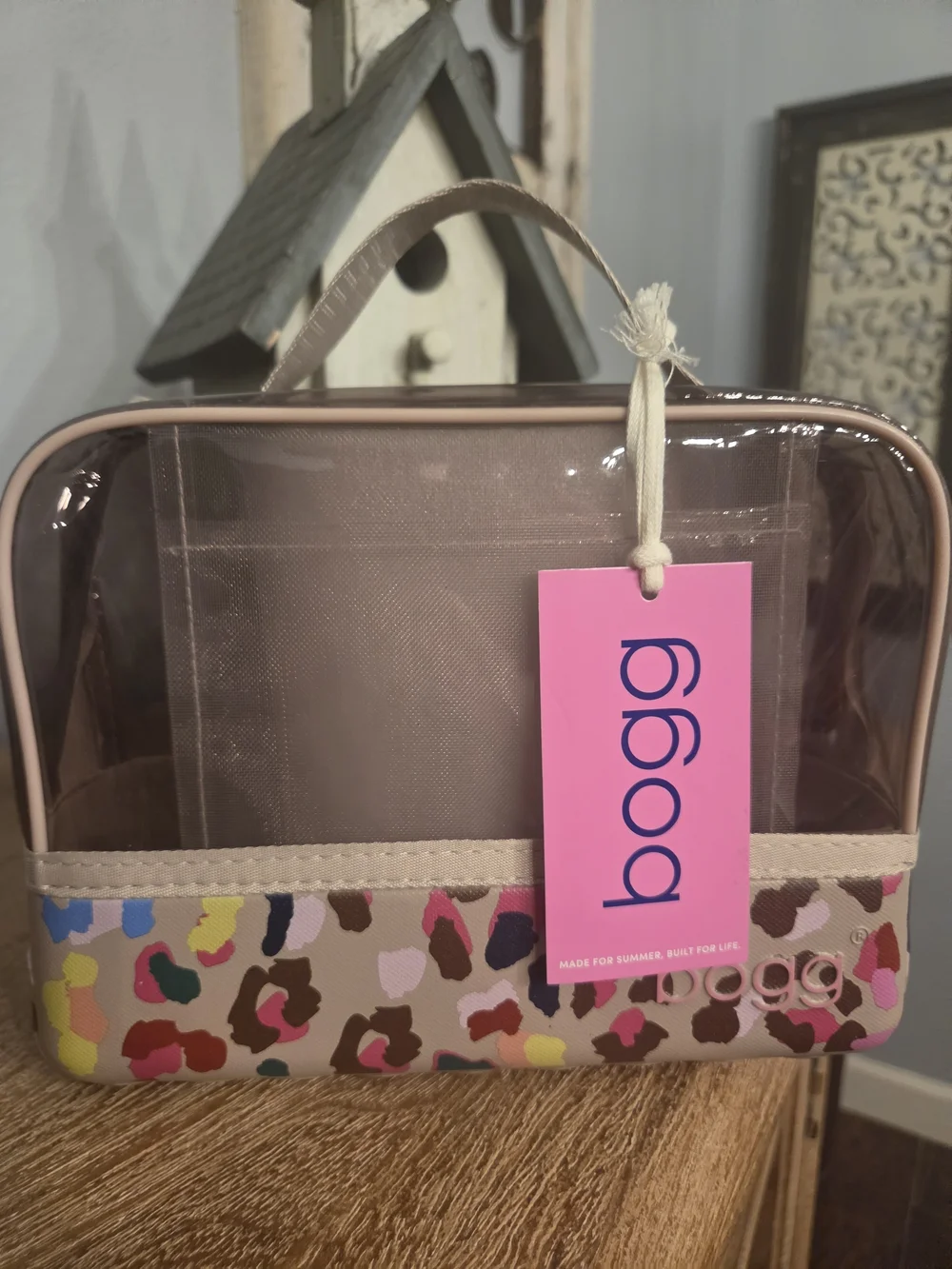 BOGG BAG Neon Jungle Clear Cosmetic Case with Multicolor Leopard Trim